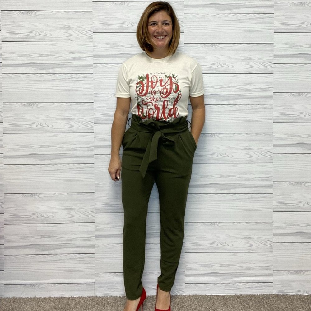 Paperbag Waist Ankle Pants - Olive